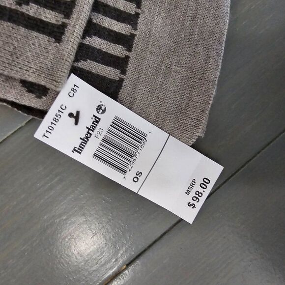 Timberland Men's Gray Logo Jacquard Reversible Scarf And Beanie -2 Piece… - Picture 4 of 9